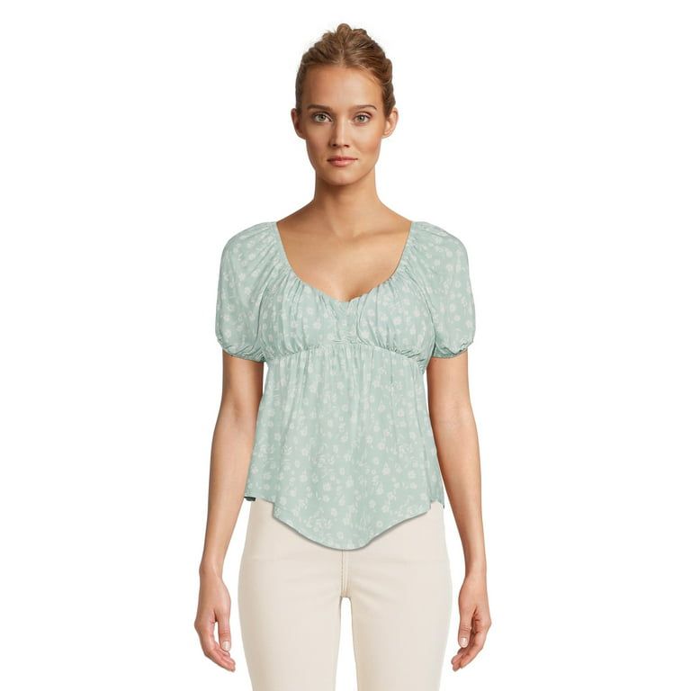 No Boundaries Juniors Babydoll Top with Cinched Front