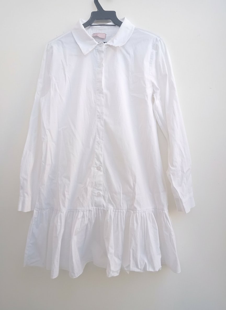Robe-chemise à volant - Blanc immaculé