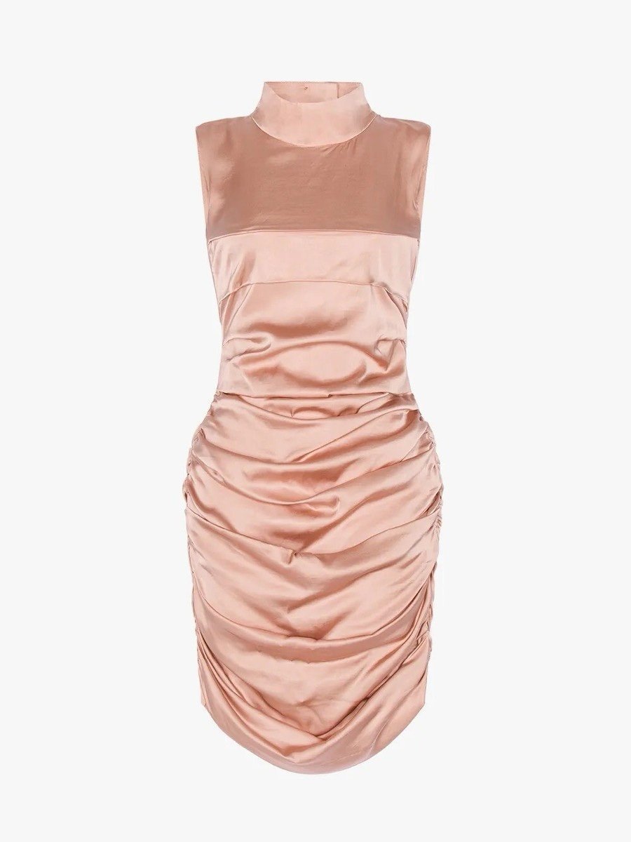 Dundas X Revolve Grace Mini Dress in Blush Pink Small, High Neck, Open Back S