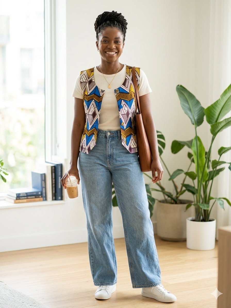 Gilet sans manches en pagne wax – Style géométrique & coloré