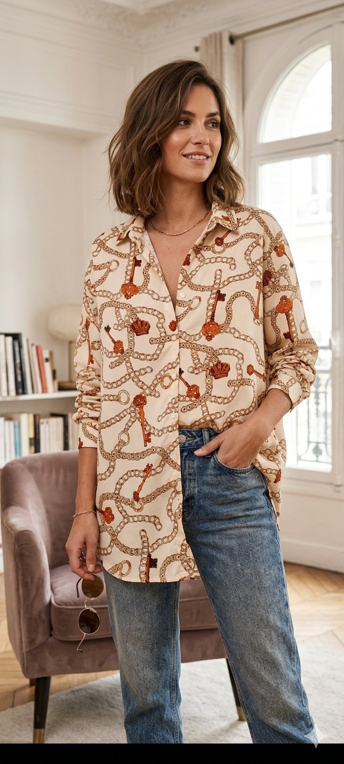 Chemise Fluide Imprimé Chaînes & Clés Or