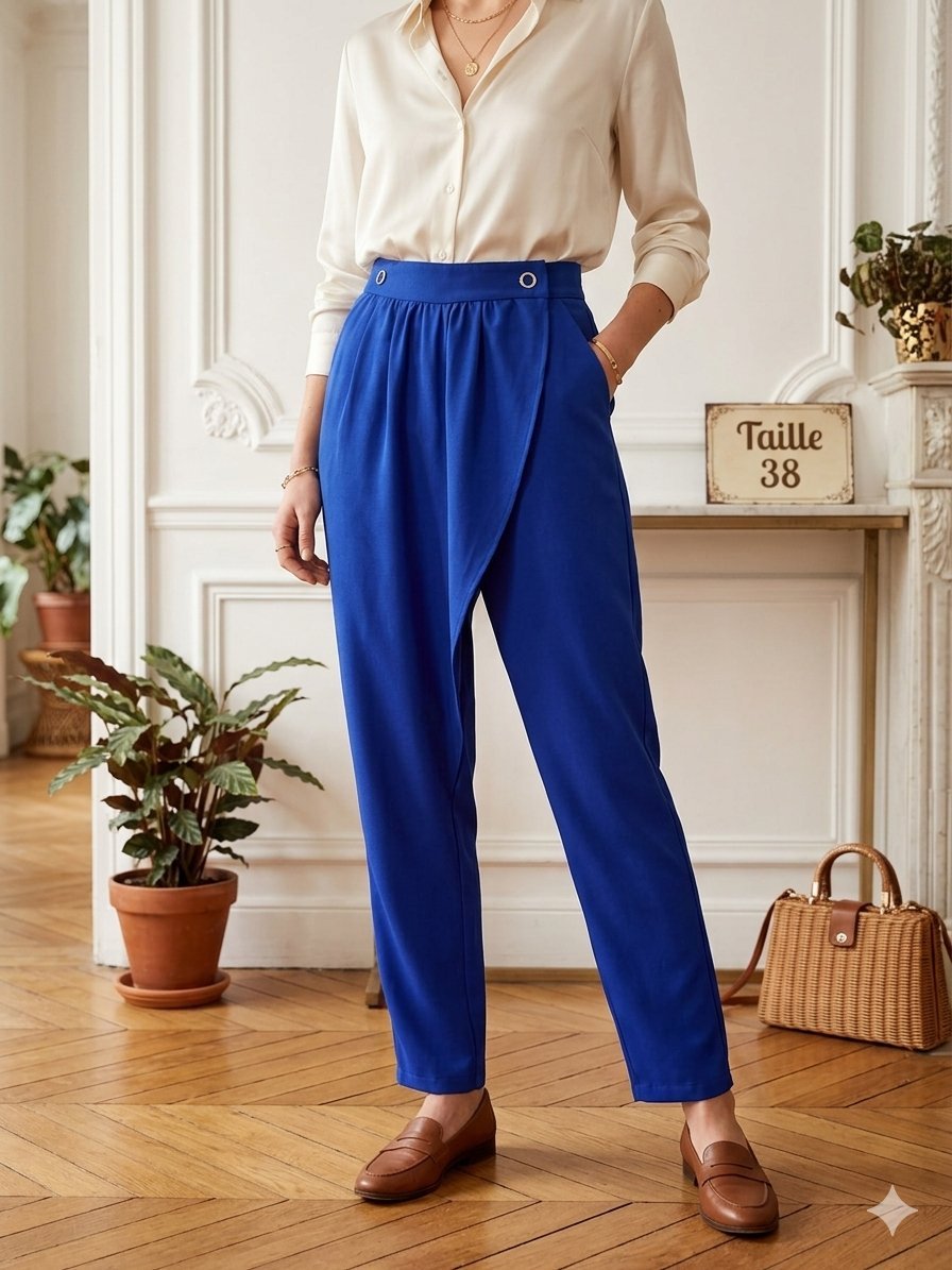 Pantalon carotte bleu roi effet portefeuille – Taille 38