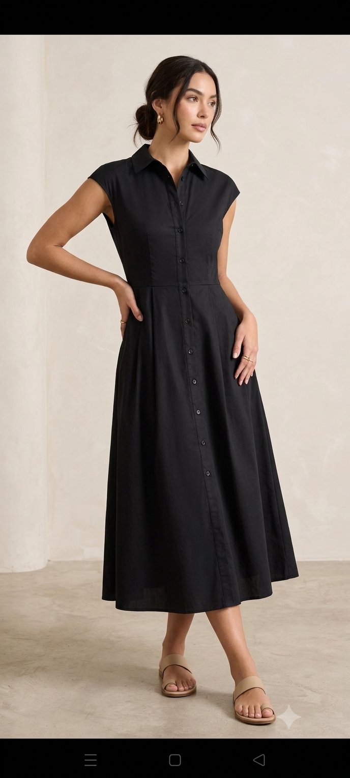 👗 Robe longue boutonnée noire style chemise