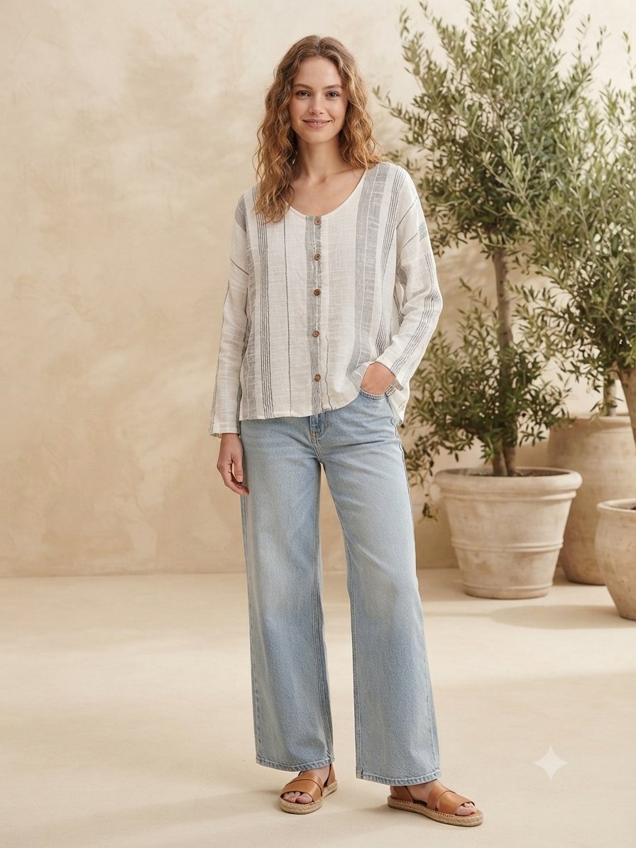 Chemisier fluide rayé style bohème – Chic et décontracté ✨ marque PIAZA ITALIA