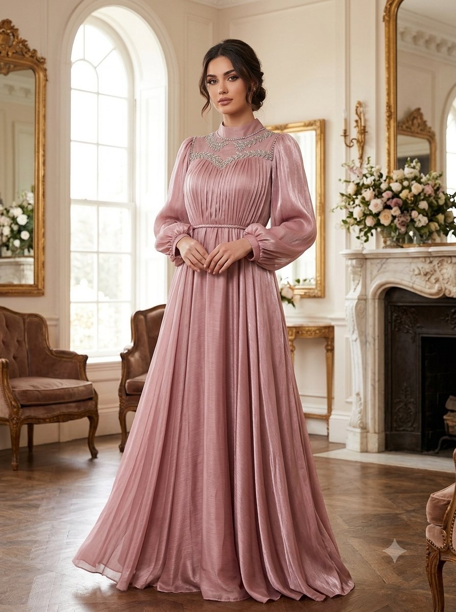 ✨ Magnifique Robe de Soirée Satinée – Rose Poudré ✨