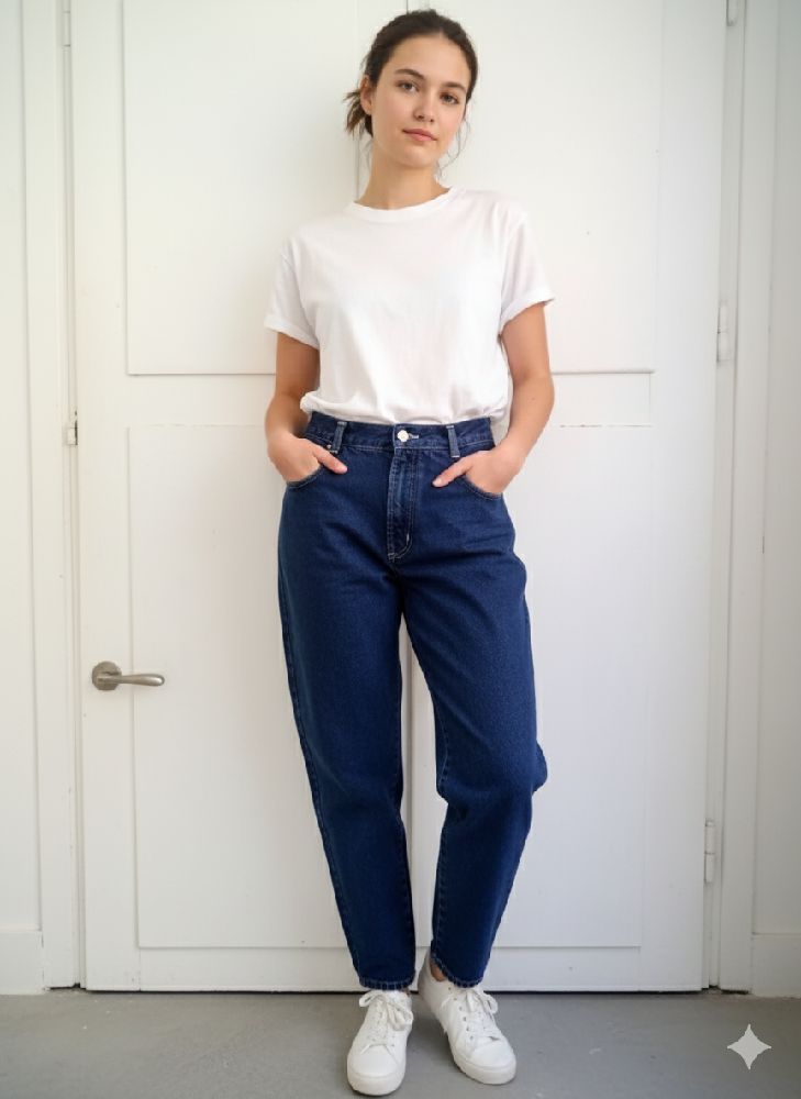 Un jean super taille haute en bleu 