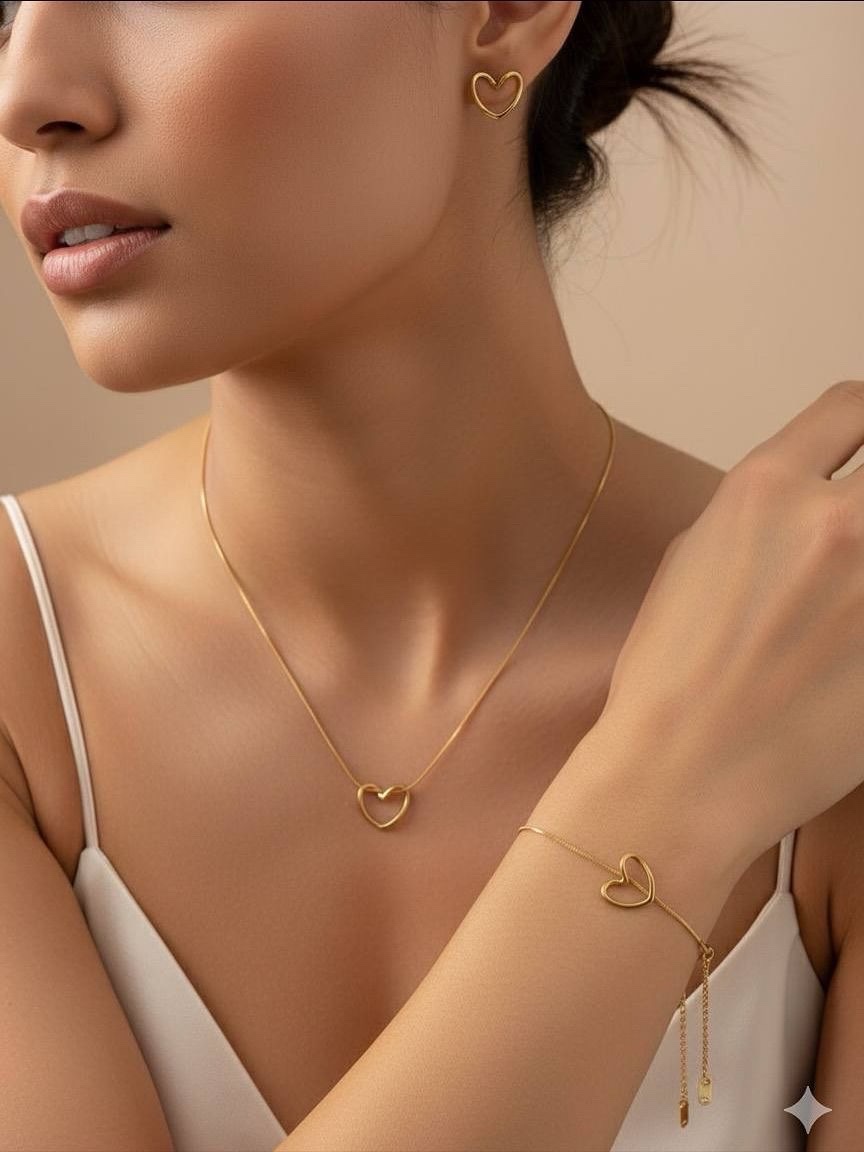 Coffret Cadeau Femme : Collier, Bracelet, Bague & Boucles d'oreilles en Acier Inoxydable.