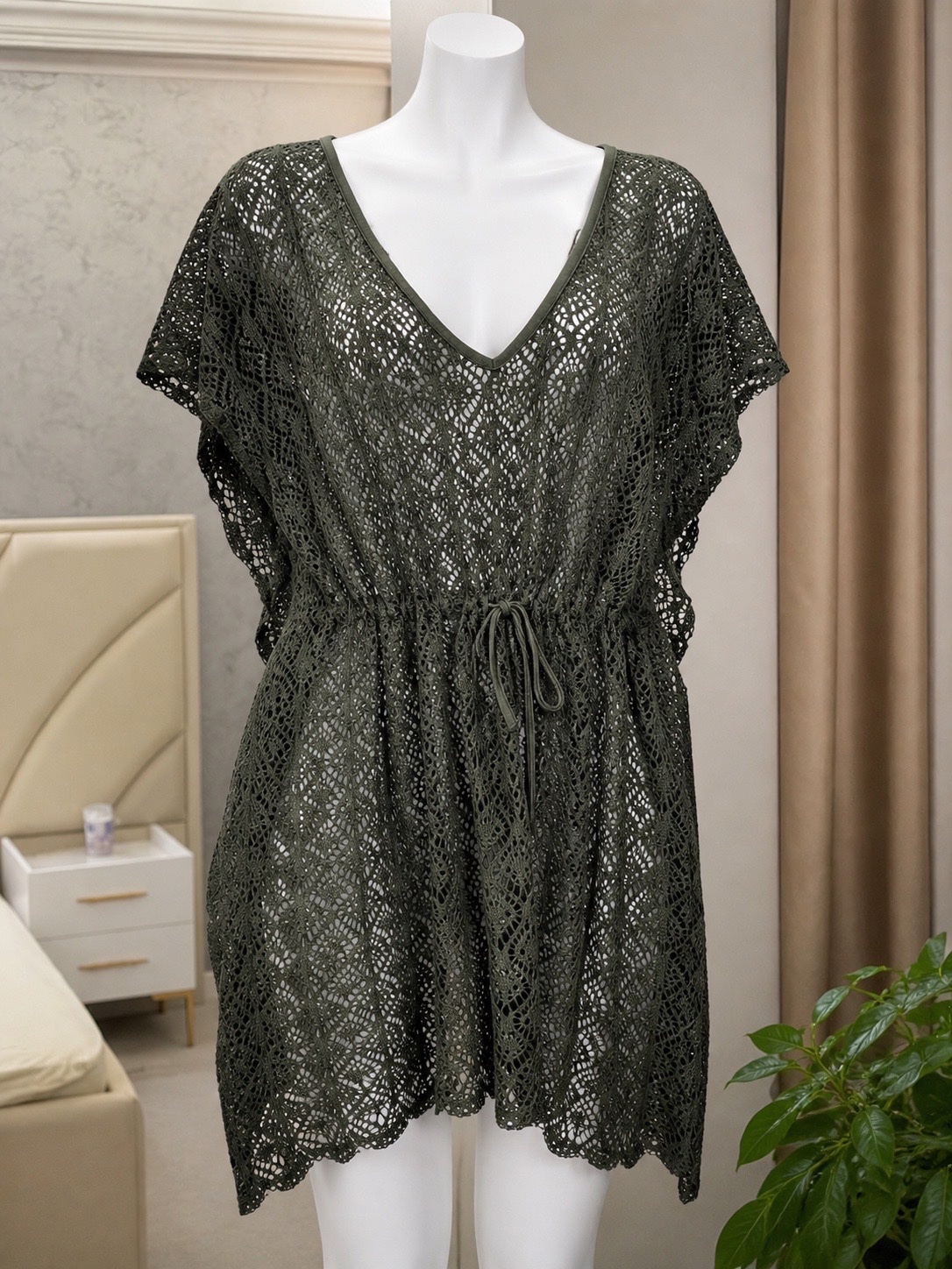 Cache-maillot en crochet kaki