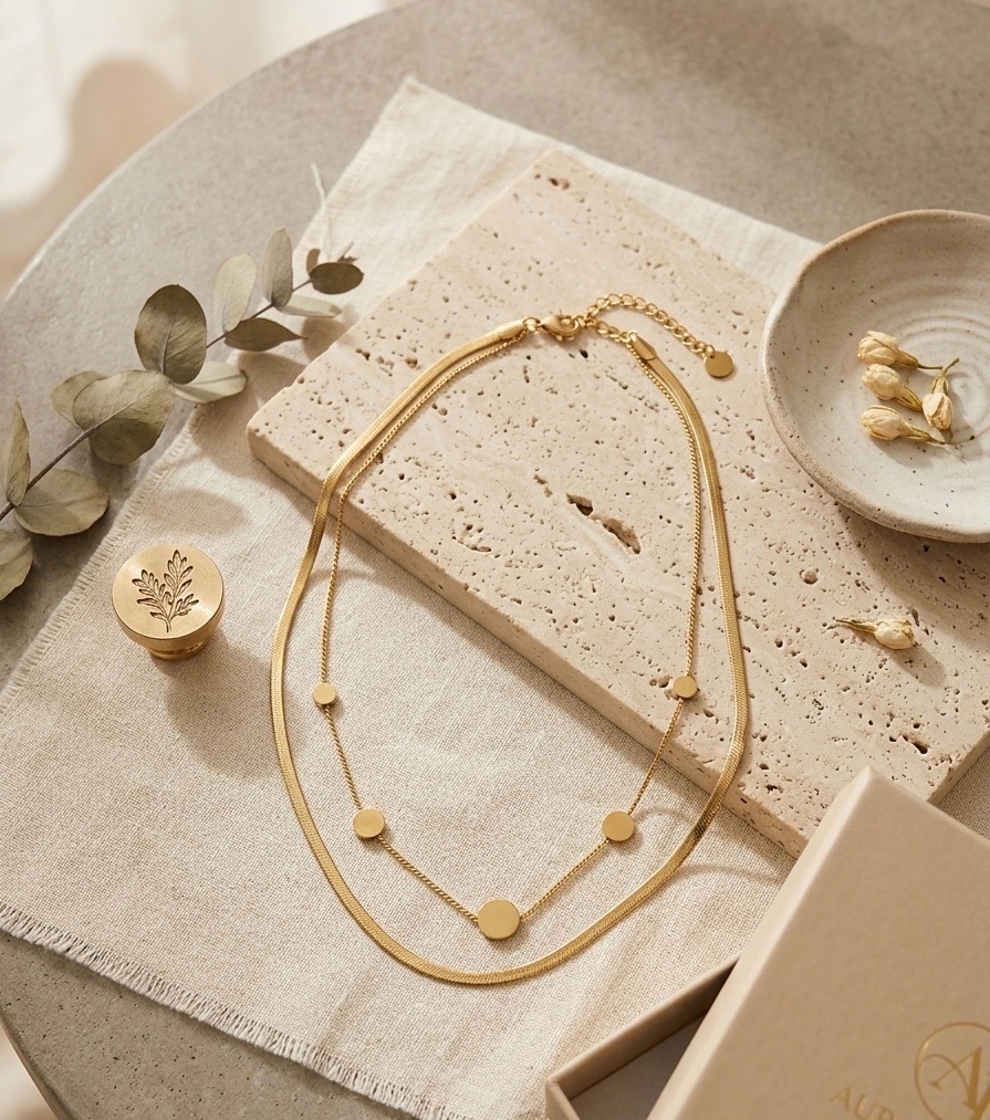 Collier Double Layer en Acier Inoxydable Doré – Élégance Minimaliste