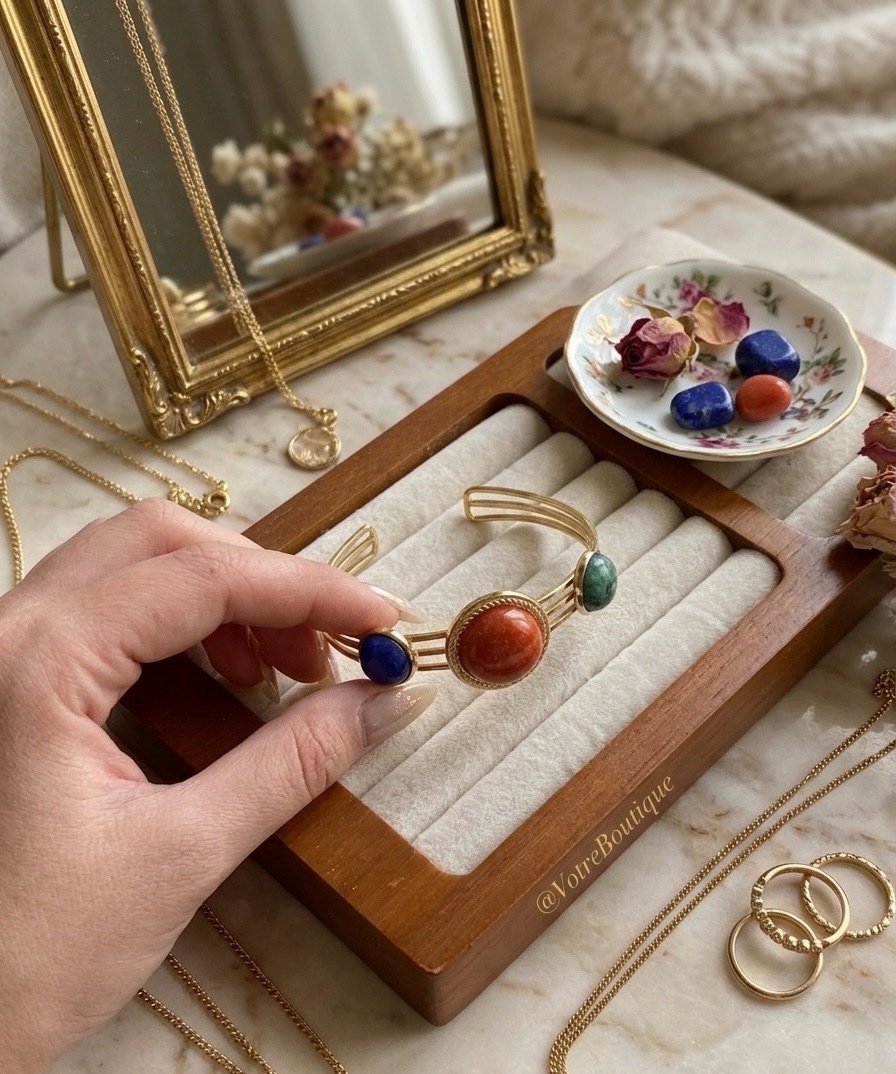 Bracelet jonc doré aux pierres 