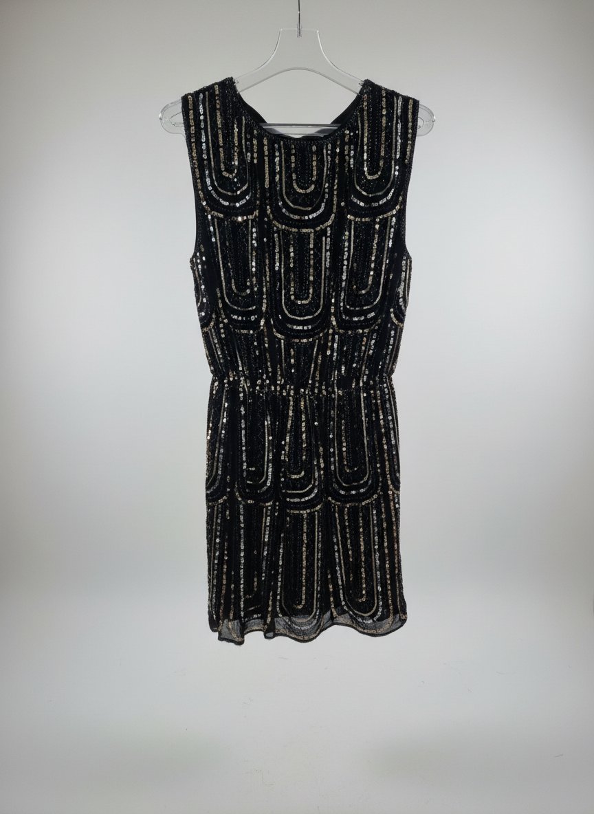 Robe noir avec paillette argent et doré soirée, Taille L