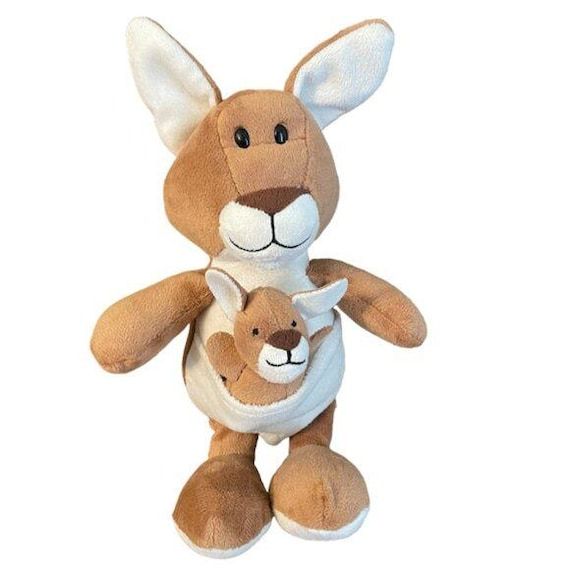 Peluche doudou kangourou avec bébé 