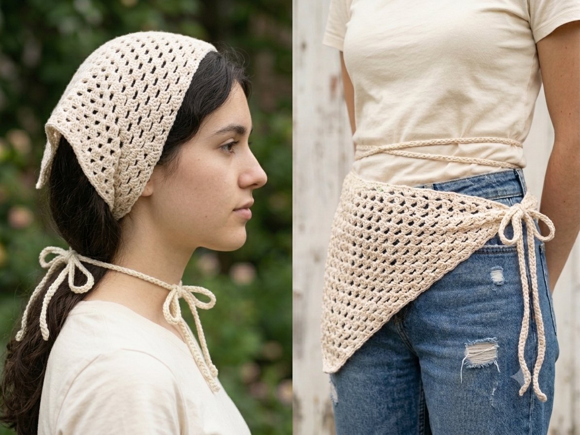 Le bandana/foulard est fait d'un motif de crochet