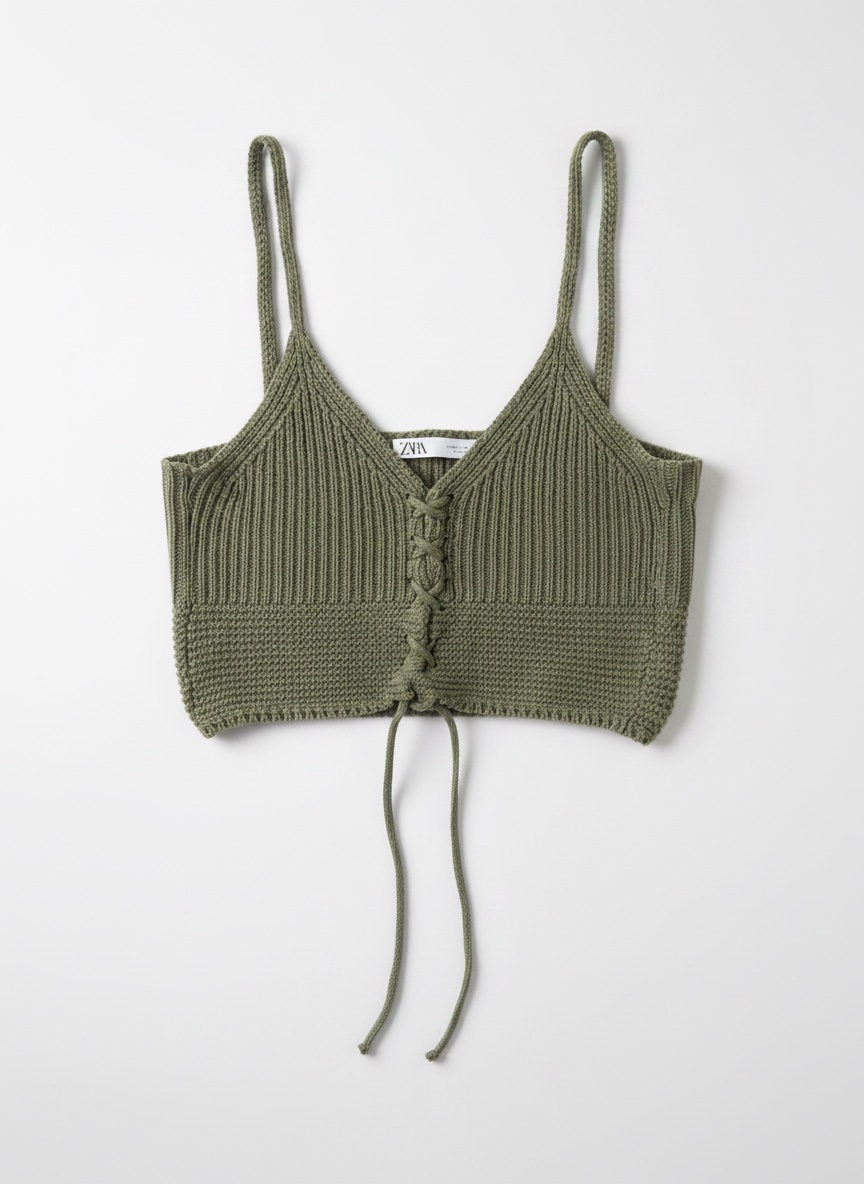 Crop top Zara en maille tricoté kaki
