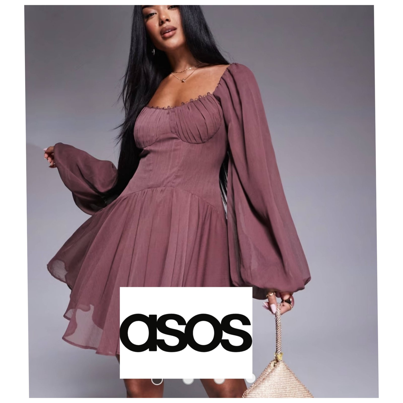 Robe patineuse mini en mousseline à manches bouffantes et lacets toute neuve, couleur framboise, de la marque ASOS 