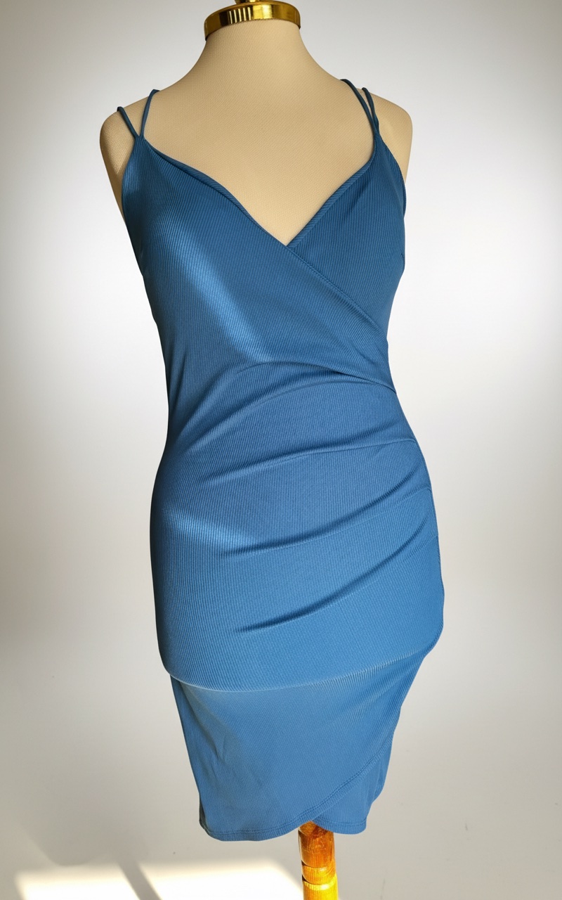 Robe Moulante Bleue – Coupe Croisée & Dos Nu (Taille M)