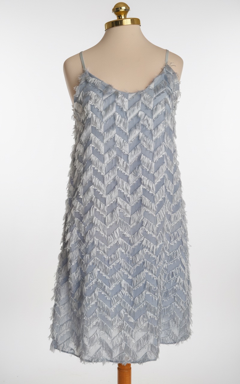 Robe à Bretelles Bleu Ciel avec Franges de Sequins