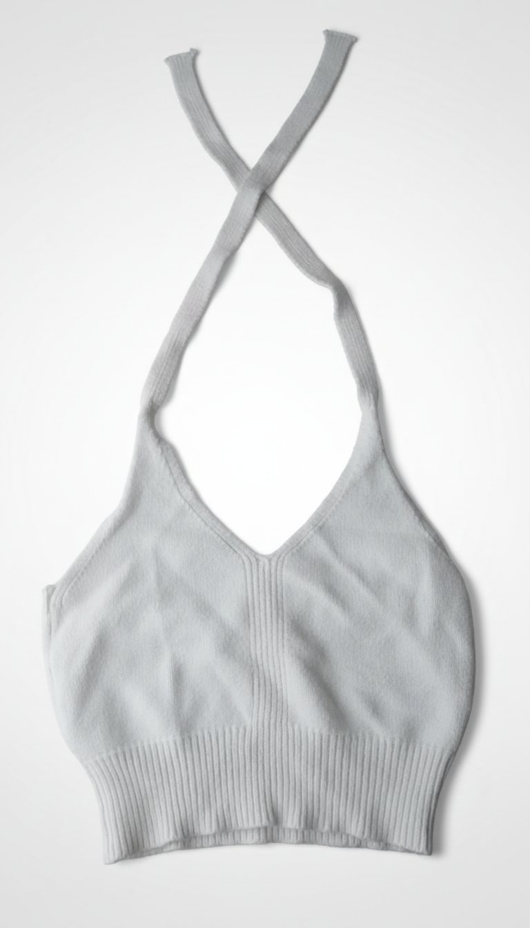 Crop top dos nu en maille fine – Style Halter neck vintage