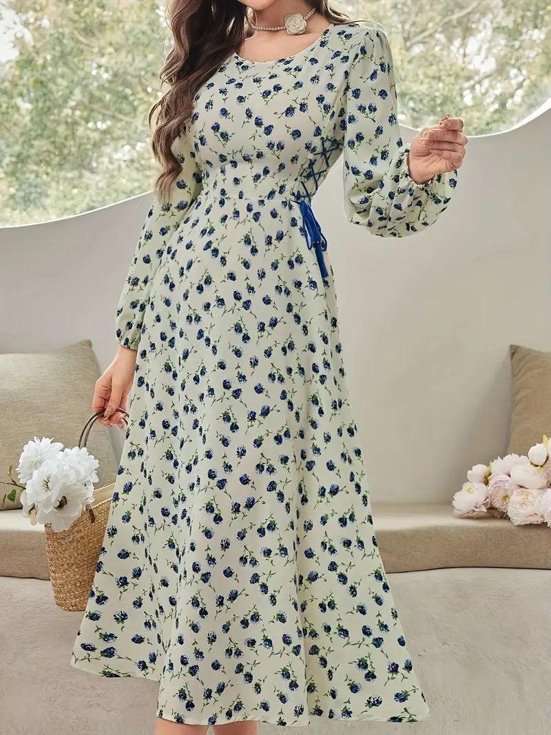 Robe Longue Fleurie avec Détails Lacés – SHEIN