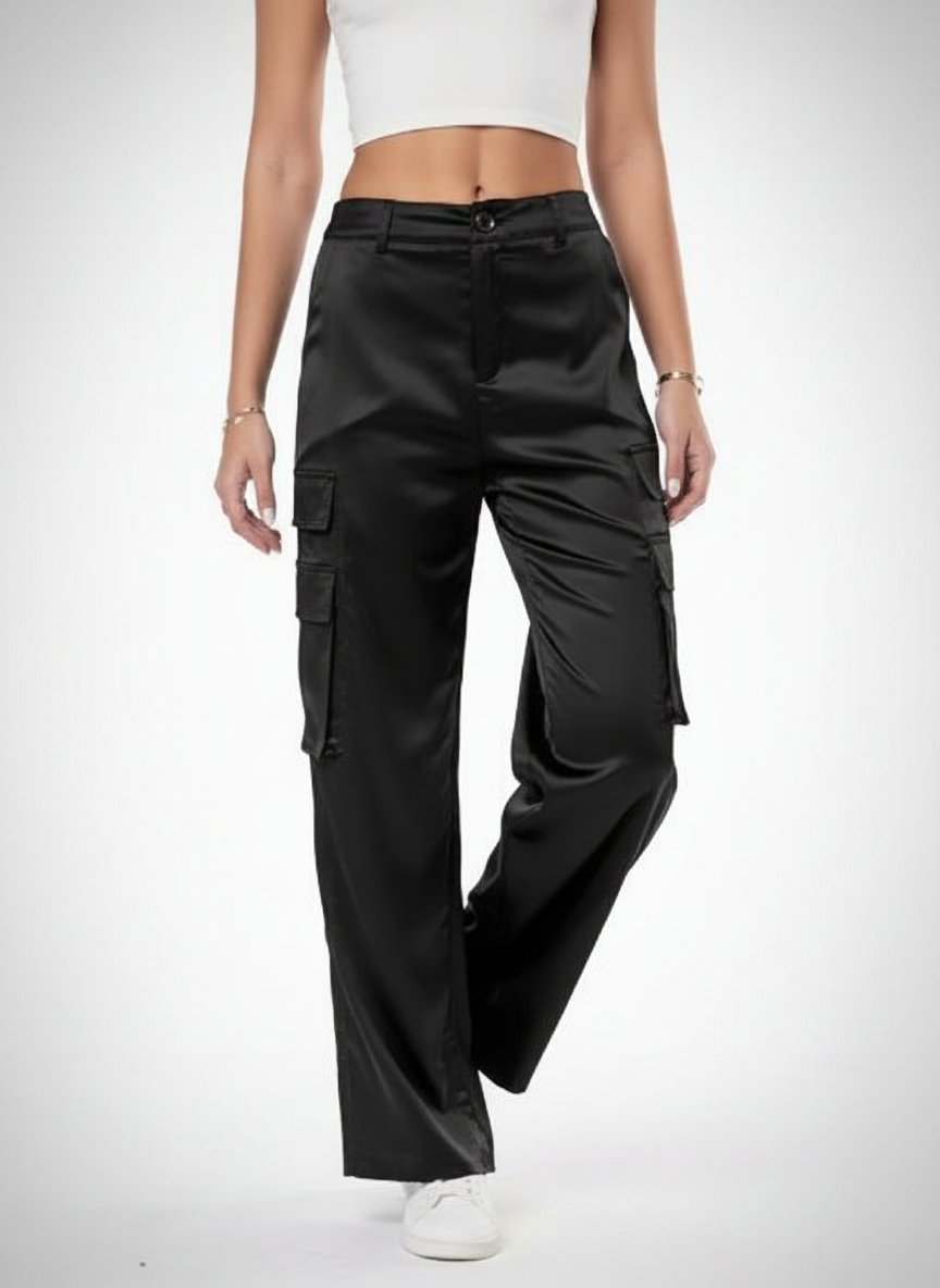Pantalon Cargo Satiné Noir ZARA 