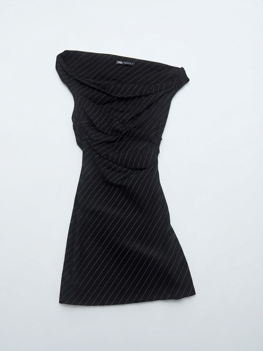 Robe courte drapée à rayures pinstripe