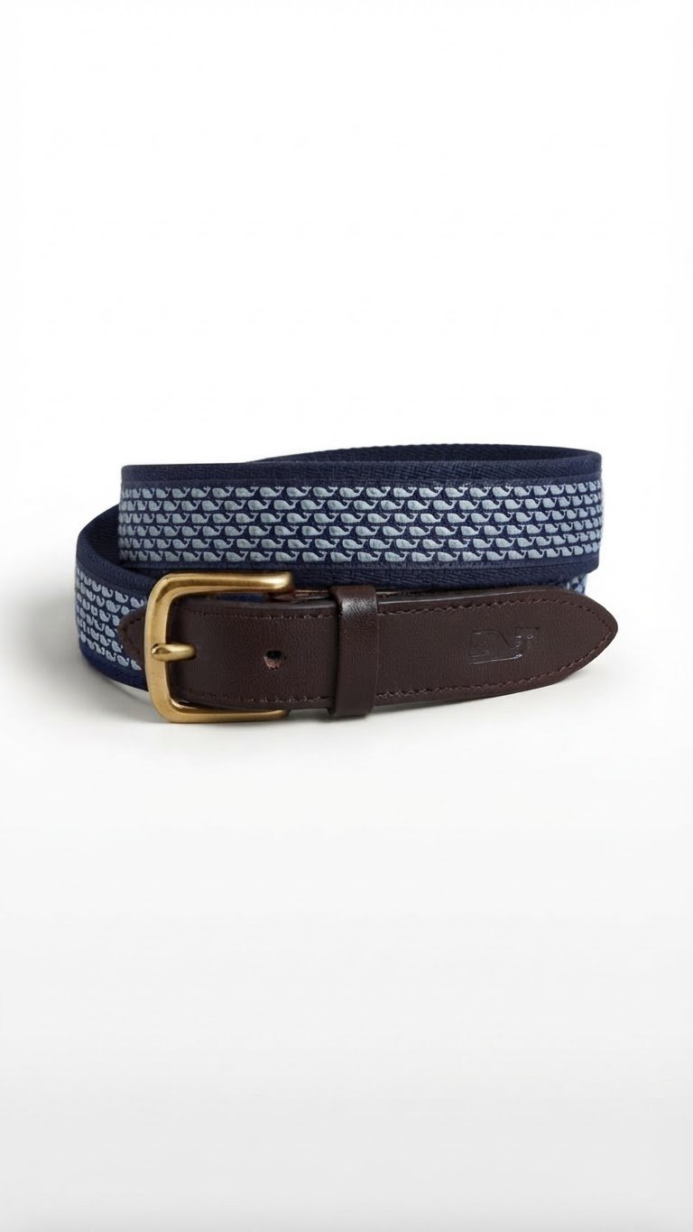 Ceinture en toile et cuir Vineyard Vines – Motif Baleines. (Prix négociable).
