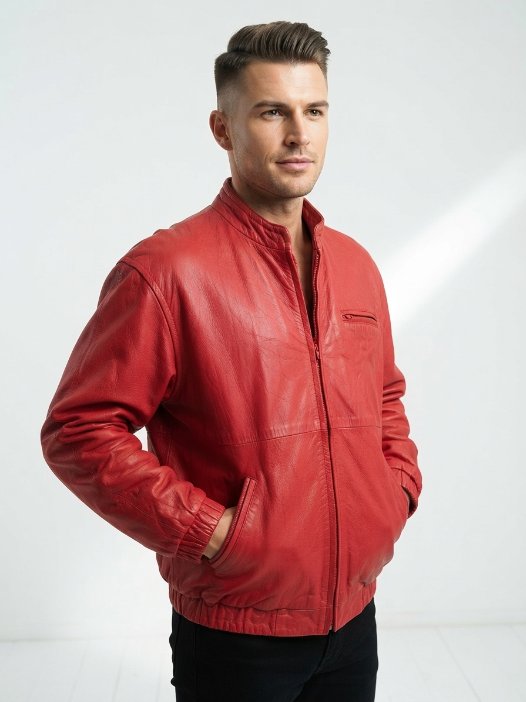Manteau cuir rouge pour homme taille xl