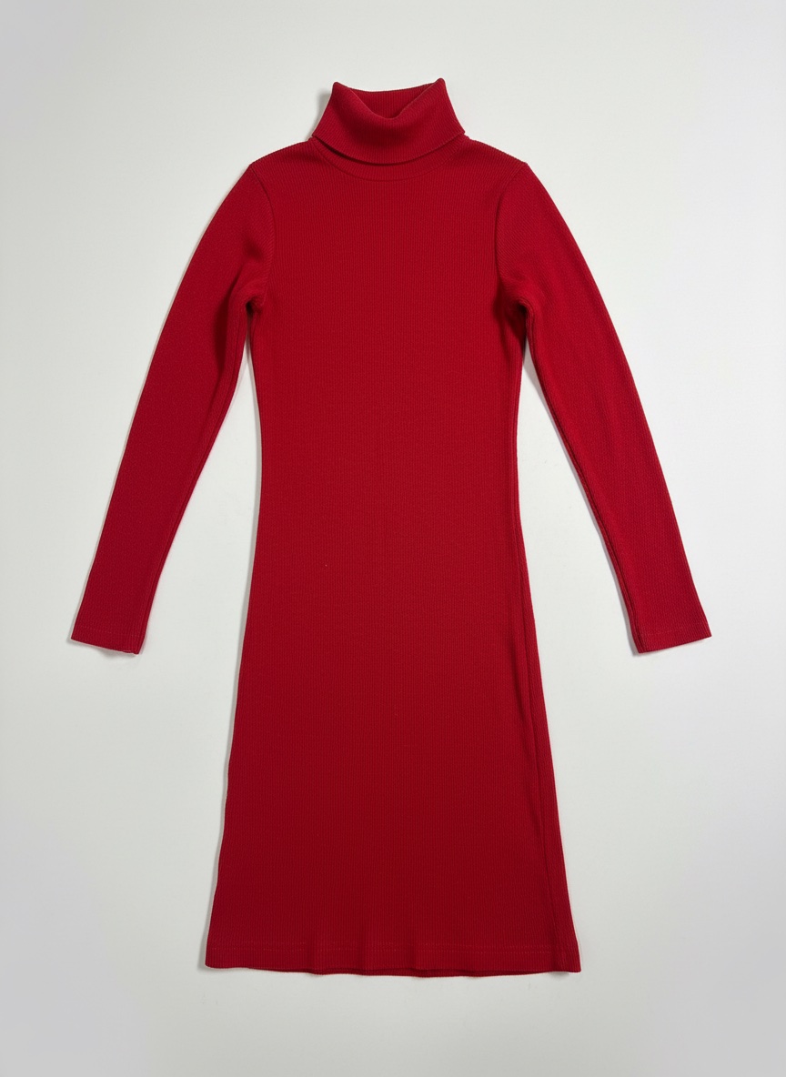 Robe pull rouge col roulé cintrée taille S