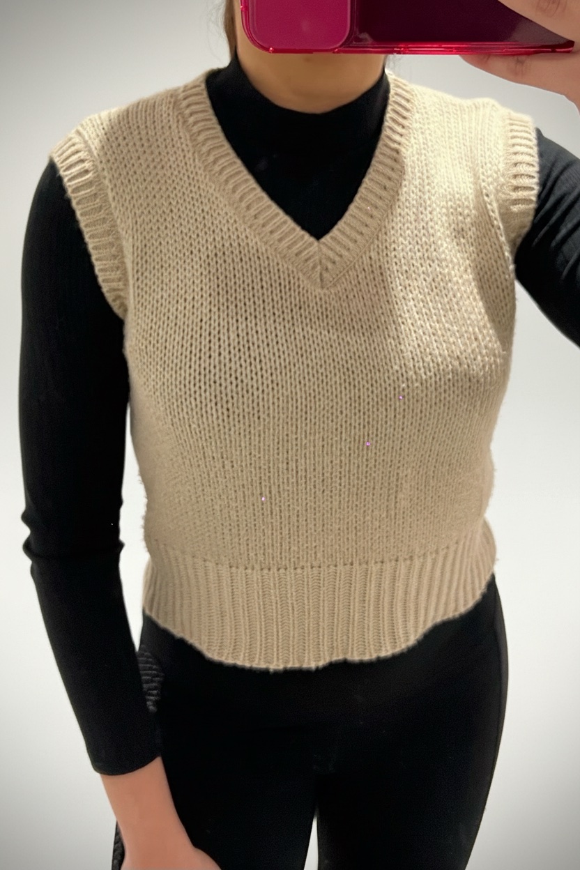 Débardeur en maille tricot beige - Taille S