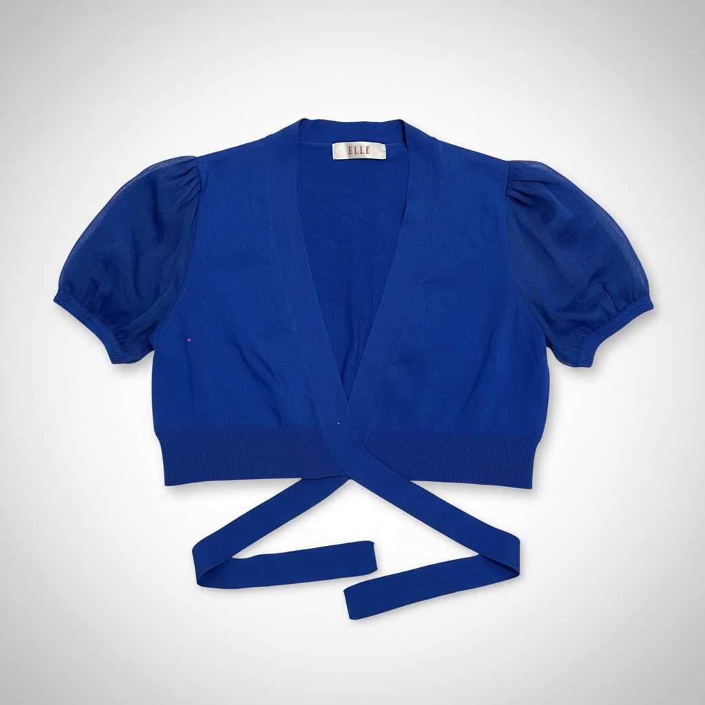 Crop top bleu roi à manches bouffantes