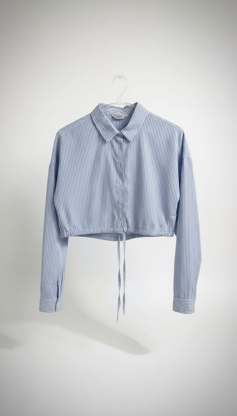 Chemise crop rayée bleue et blanche barsha