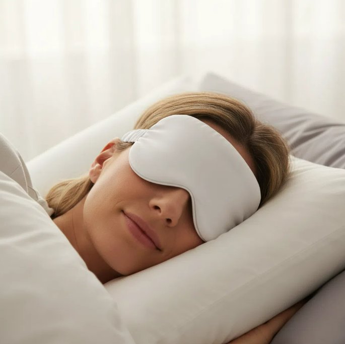 Masque de Sommeil en Satin Blanc, Élégant et Relaxant