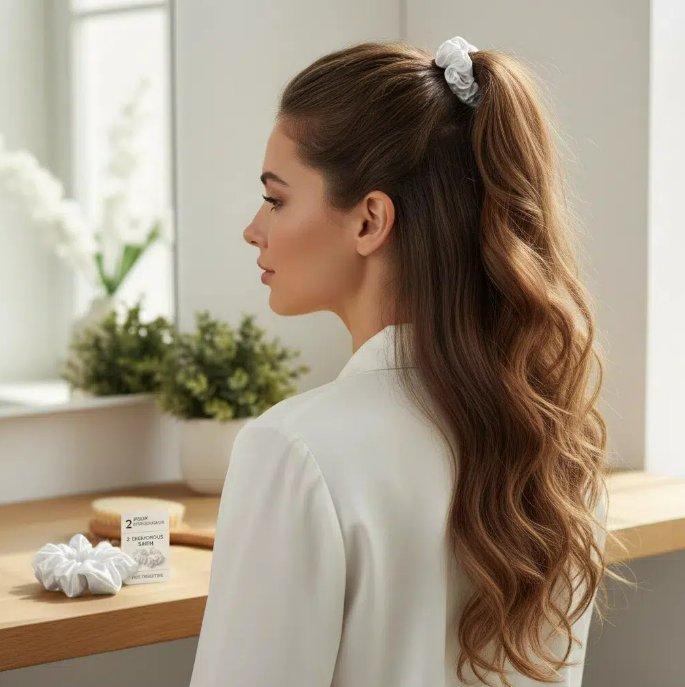 Duo de Chouchous Satin Blanc - Élégance Anti-Frisottis