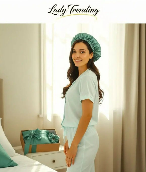 Ensemble Soin Satin Vert d'eau Nuit – Luxe Anti-Frisottis
