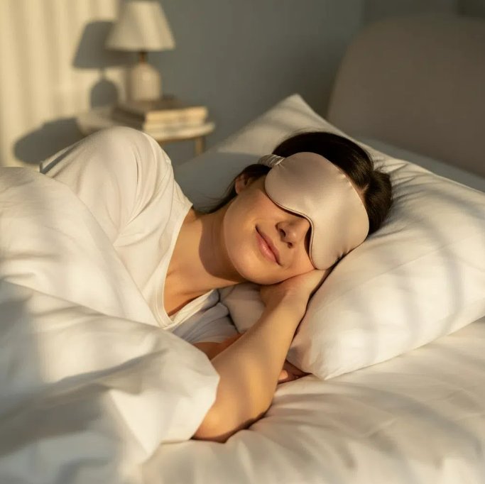 Masque de Sommeil en Satin Beige d'oré, Élégant et Relaxant