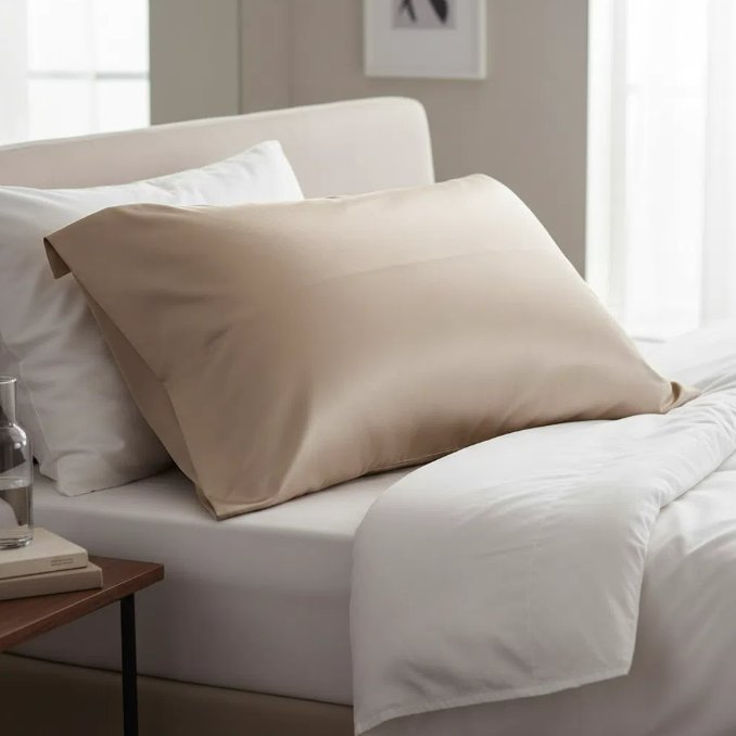 Taie d'Oreiller Satin beige d'oré 65x50 - Confort Luxe Beauté