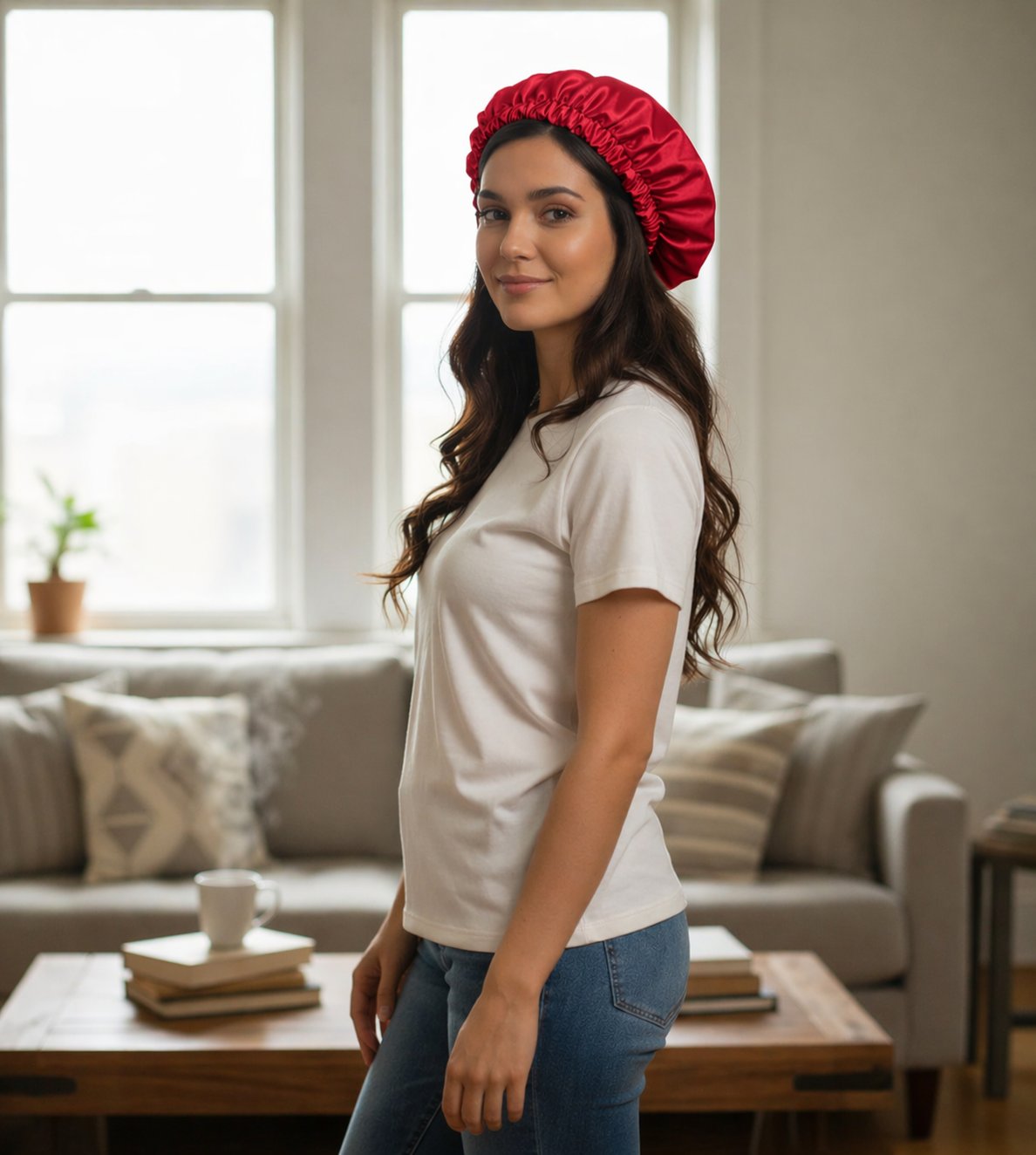 Bonnet Nuit Satin Rouge Élégant - Luxe et Protection Capillaire