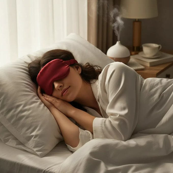 Masque de Sommeil en Satin Rouge, Élégant et Relaxant