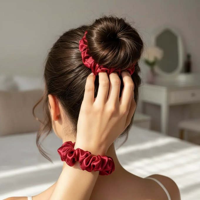 Duo de Chouchous Satin Rouge - Élégance Anti-Frisottis