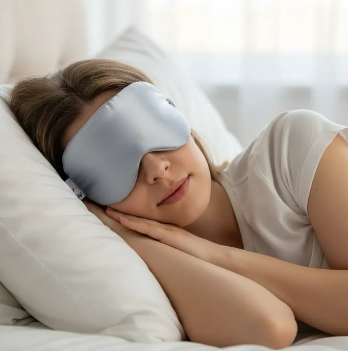Masque de Sommeil en Satin Bleu ice, Élégant et Relaxant