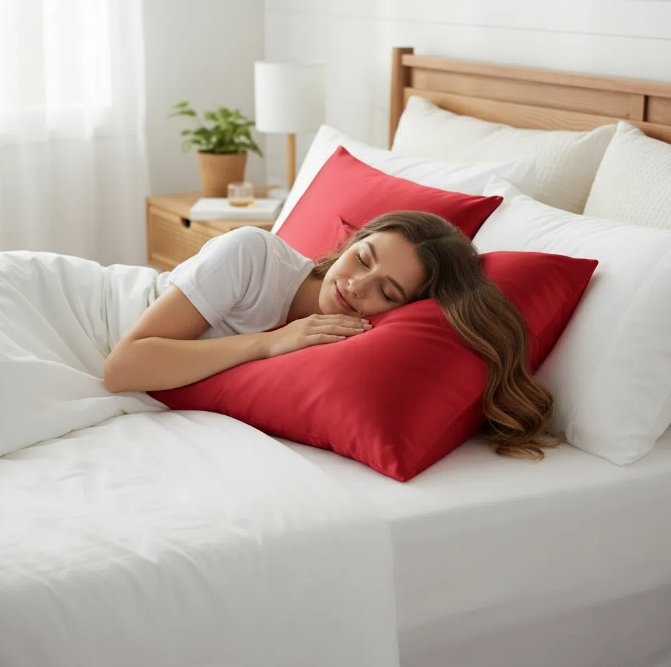Taie d'Oreiller Satin Rouge 65x50 - Confort Luxe Beauté