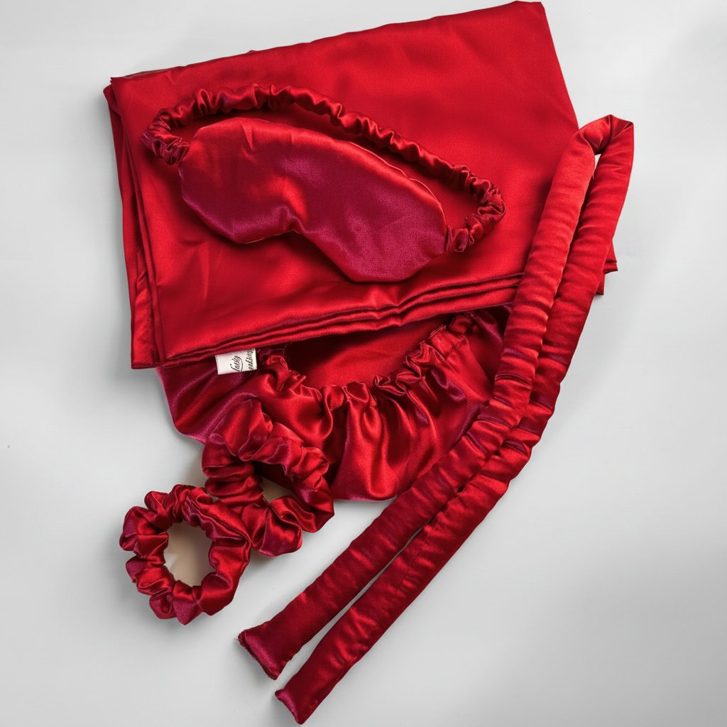 Ensemble Soin Satin Rouge Nuit – Luxe Anti-Frisottis