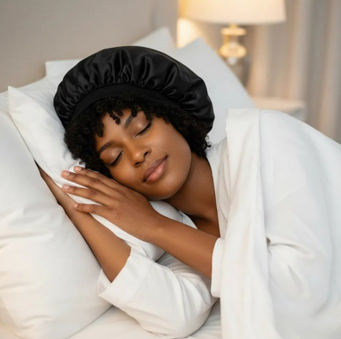 Bonnet Nuit Satin Noir Réversible - Protection Cheveux Superb