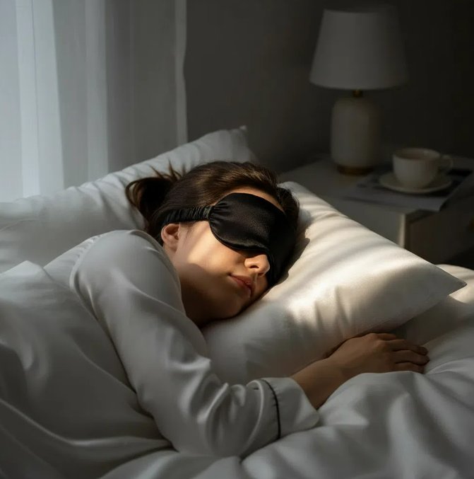 Masque de Sommeil en Satin Noir, Élégant et Relaxant