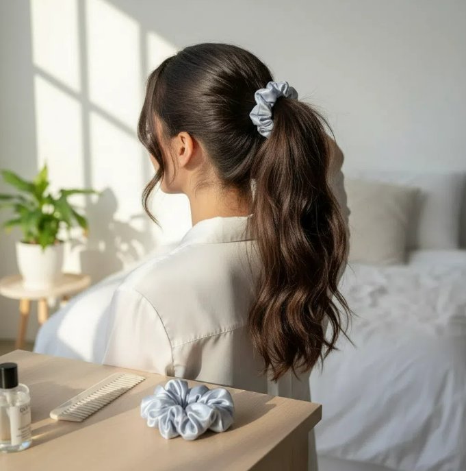 Duo de Chouchous Satin bleu ice - Élégance Anti-Frisottis