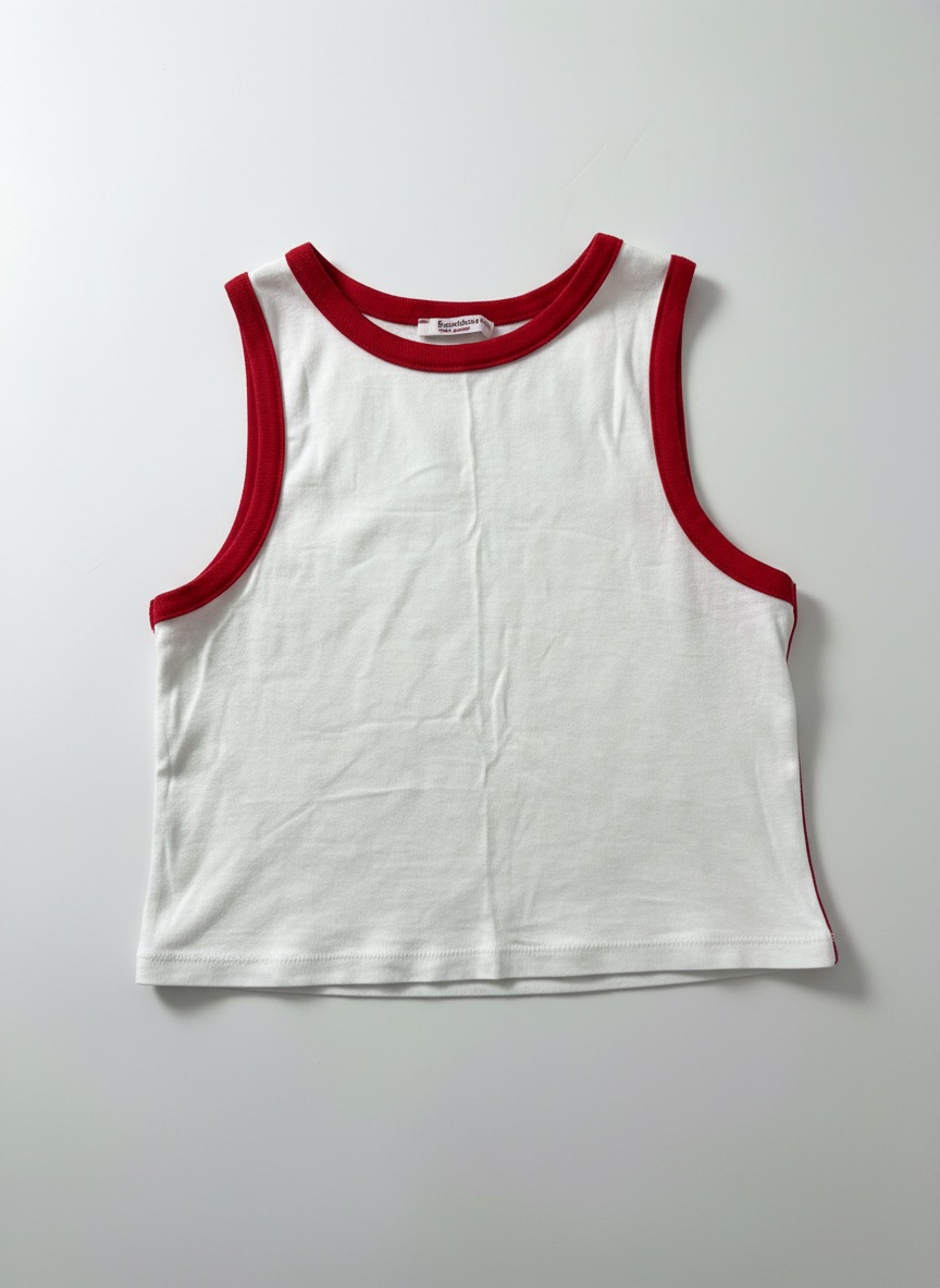 Top blanc avec bordure rouge