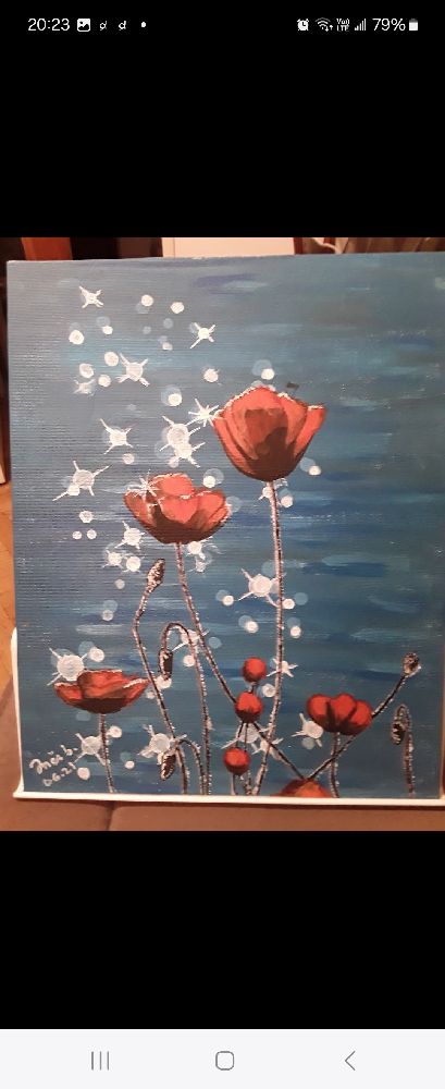 Tableau peint à la main, 30/40 "Fleurs étincelantes", by Inès b.