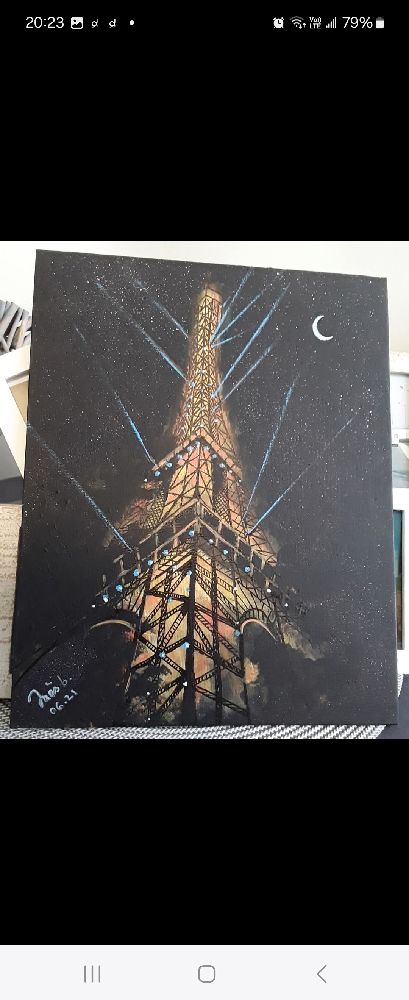 Tableau peint à la main, 30/40 "Paris by night", by Inès b.