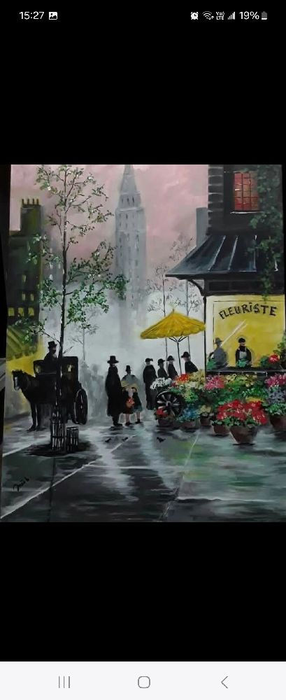 Tableau acrylique et huile hydrosoluble 50/70cm, "Au Marché des Fleurs", by Inés b. 