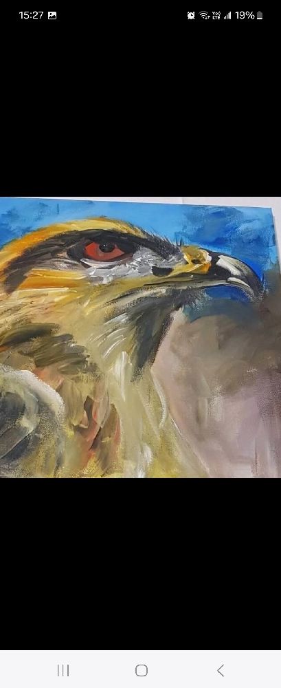 Tableau peint à la main, acrylique et huile hydrosoluble, 40/40cm, "Regard Perçant", sans cadre, by Inés b.